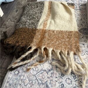 Long fuzzy multi color scarf with fringe ends